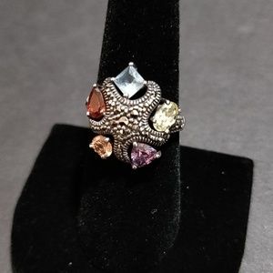 * Silver Gemstone & Marcasite Starfish Ring .925